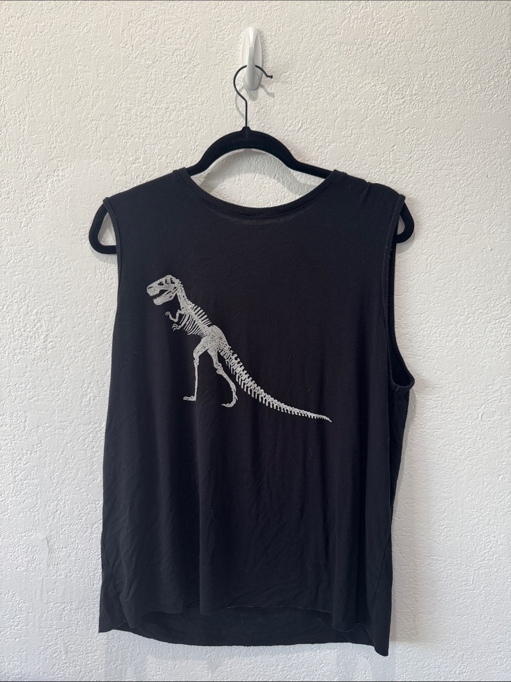 Boys + Arrows Primal Black Muscle Tee with White Dinosaur Skeleton Graphic